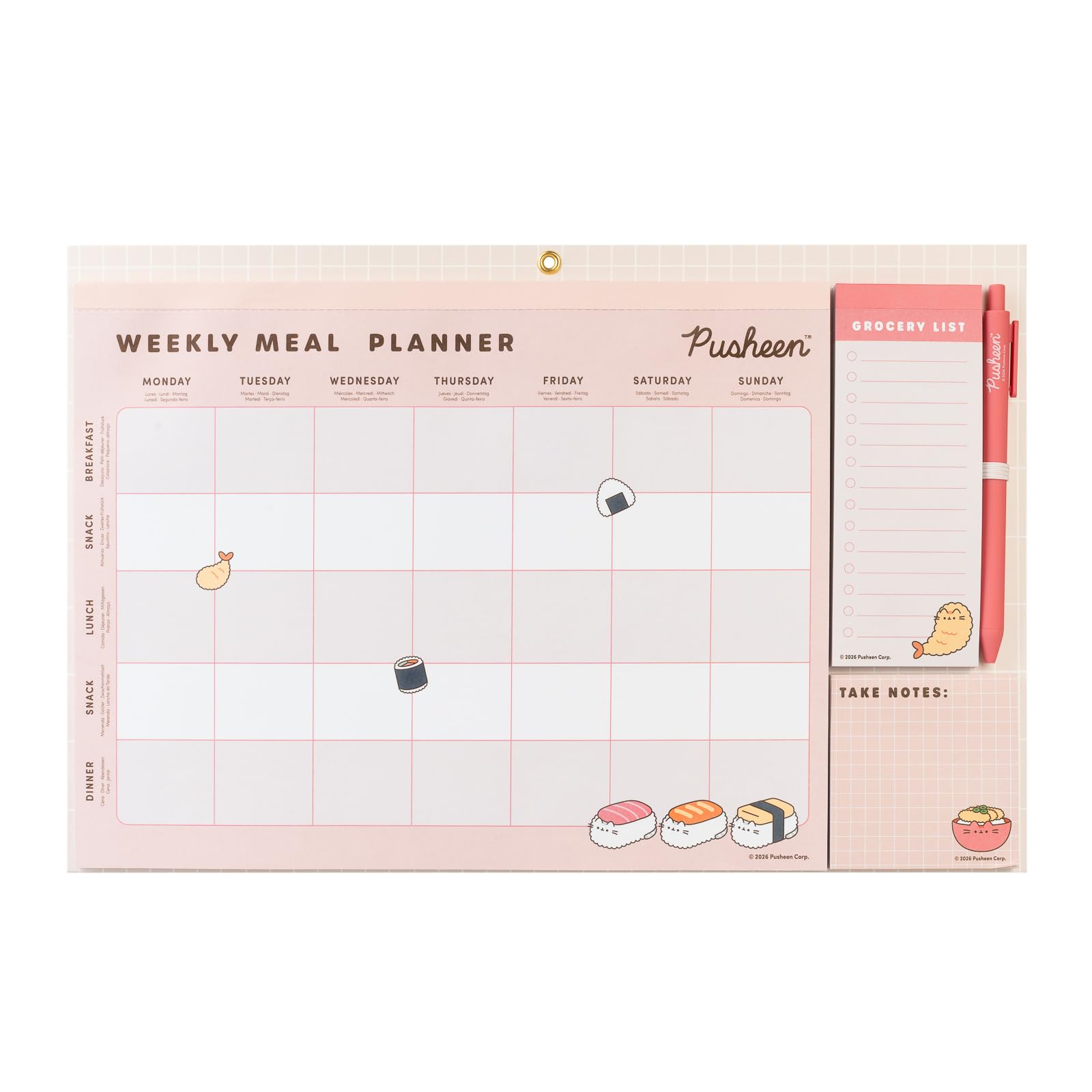 Grupo Erik Magnetic Meal Planner for Fridge - Pusheen Gifts for Cat Lovers | Weekly Planner with Shopping List Pad + Sticky Notes + Pen | Pusheen Cat Gifts under 15 Pounds
