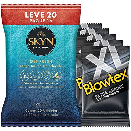 Kit Preservativo Blowtex Extra Grande c/ 15 Un + Lenços Umedecidos Skyn Leve 20 Pague 16