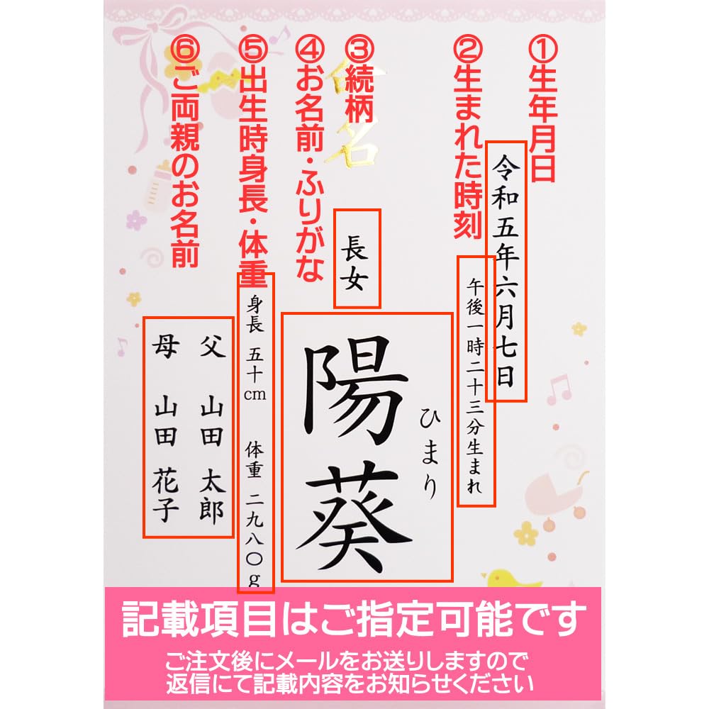 Amazon | 命名書 女の子用 命名紙 名入れ オーダー お祝い 記念 出産 