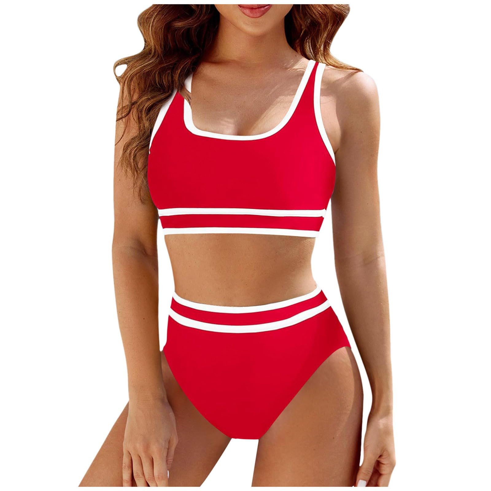 Générique 2024 AI - Conjuntos de bikini de cintura alta para mujer traje de baño de dos piezas deportivo bloque de color traje de baño de corte alto bañador de baloncesto