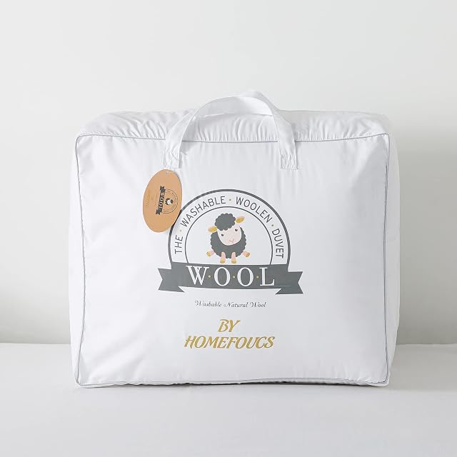 HOMEFOUCS Super King Size Duvet, 4.5 Tog Luxurious Wool Duvet, Fresh Ideas Washable Australian Wool Filled Quilt, 230T Soft Fabric(Super king size: 260x220cm)