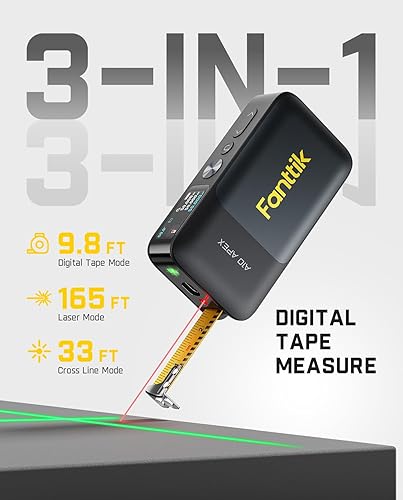 Miniatura 2 de Fanttik A10 Apex - Cinta métrica láser digital 3 en 1 con pantalla a color HD, medición láser recargable de 165 pies y láser de línea cruzada verde