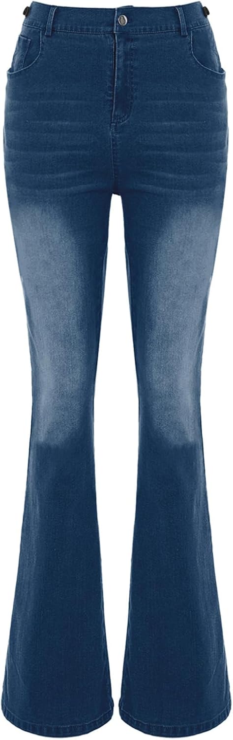 Maternity Mid Waist Adjustable Side Waist Bell-Bottom Jeans Pregnant Women Denim Pants with Pockets