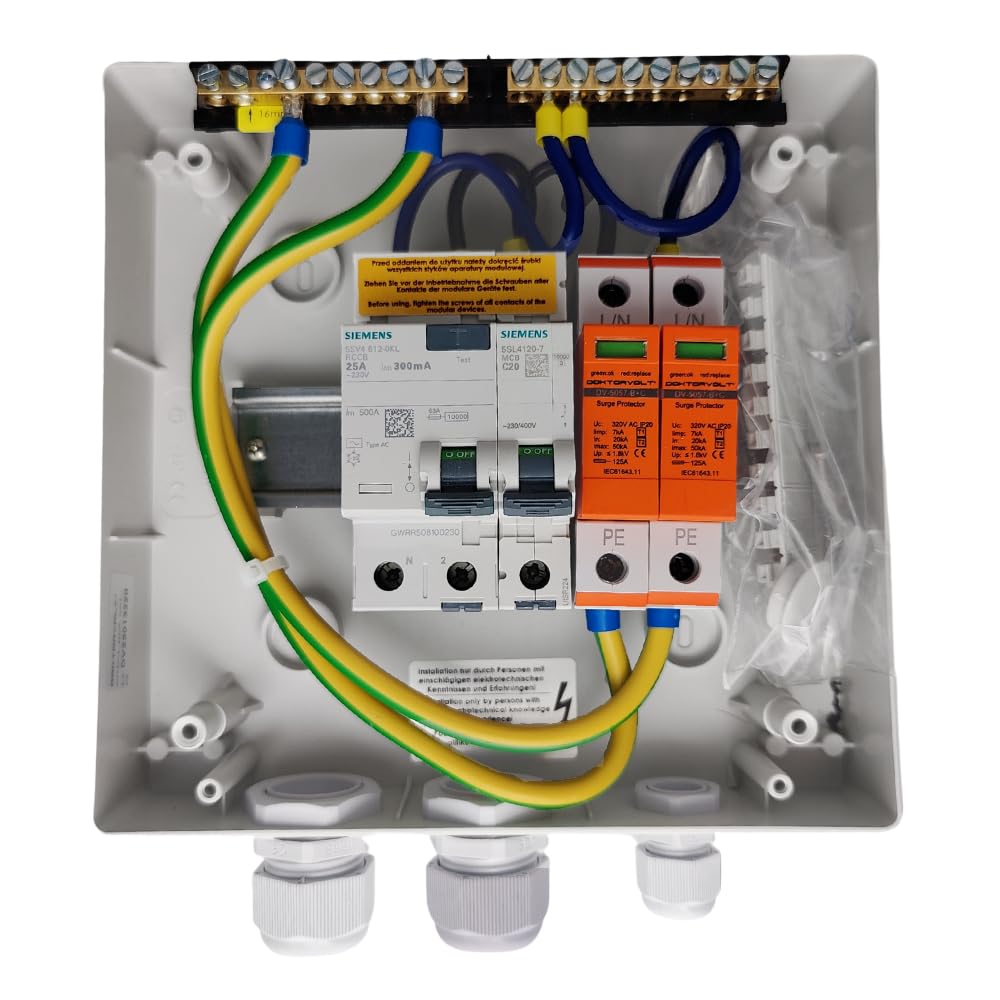 Doktorvolt Scatola di collegamento solare AC IP65 con interruttore SIEMENS LS 1P C20A, FI 25A 300mA e protezione T1/T2 PV 1000V