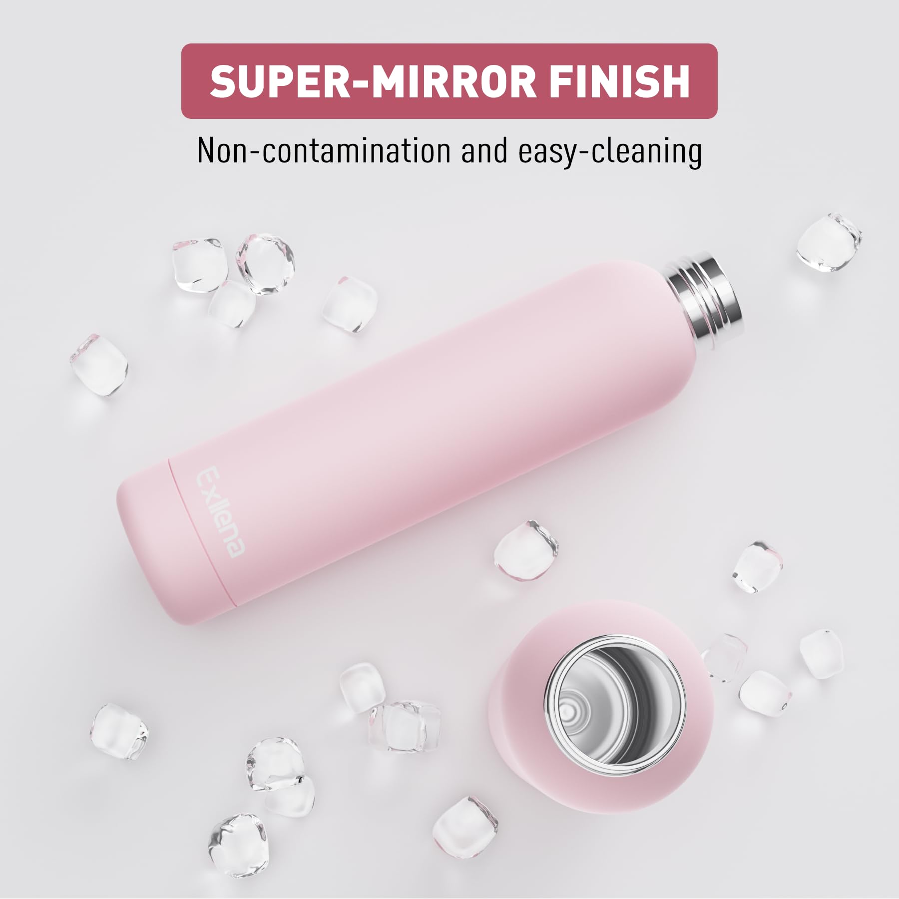 Exllena Borraccia Termica 750 ml - Bottiglia Termica Doppio Vuoto Mantenere Calore/Freddo - Senza BPA - 100% A Tenuta Stagna con Anello per Tote (Rosa)