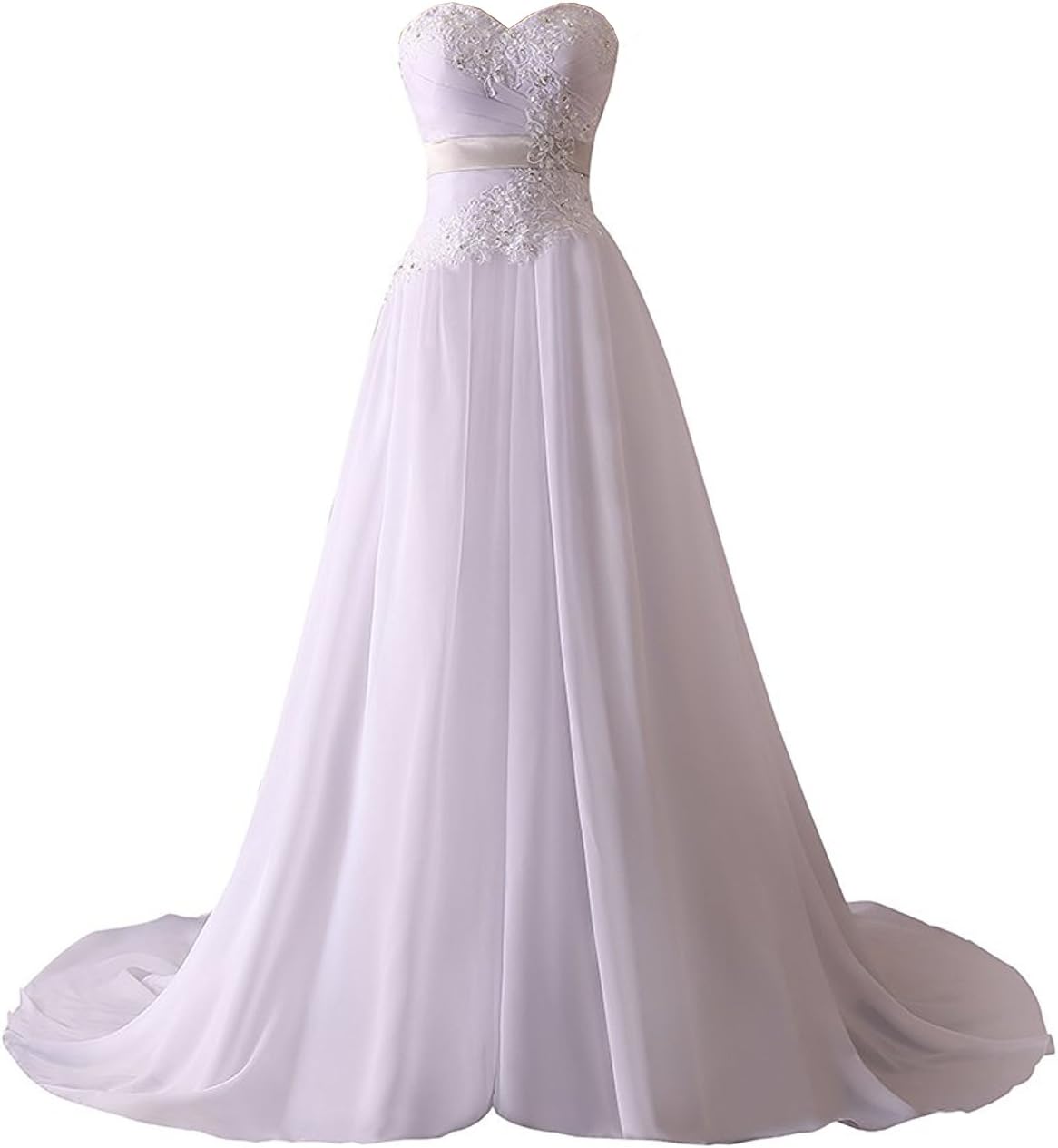 JinXuanYa Woman's New Court Train Applique Beaded Beach Wedding Dresses(US6, White)