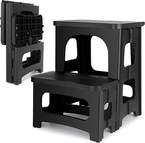 Taburete plegable de 2 escalones, taburetes plegables antideslizantes para adultos, capacidad de 300 libras, reposapiés portátil para cocina, hogar,