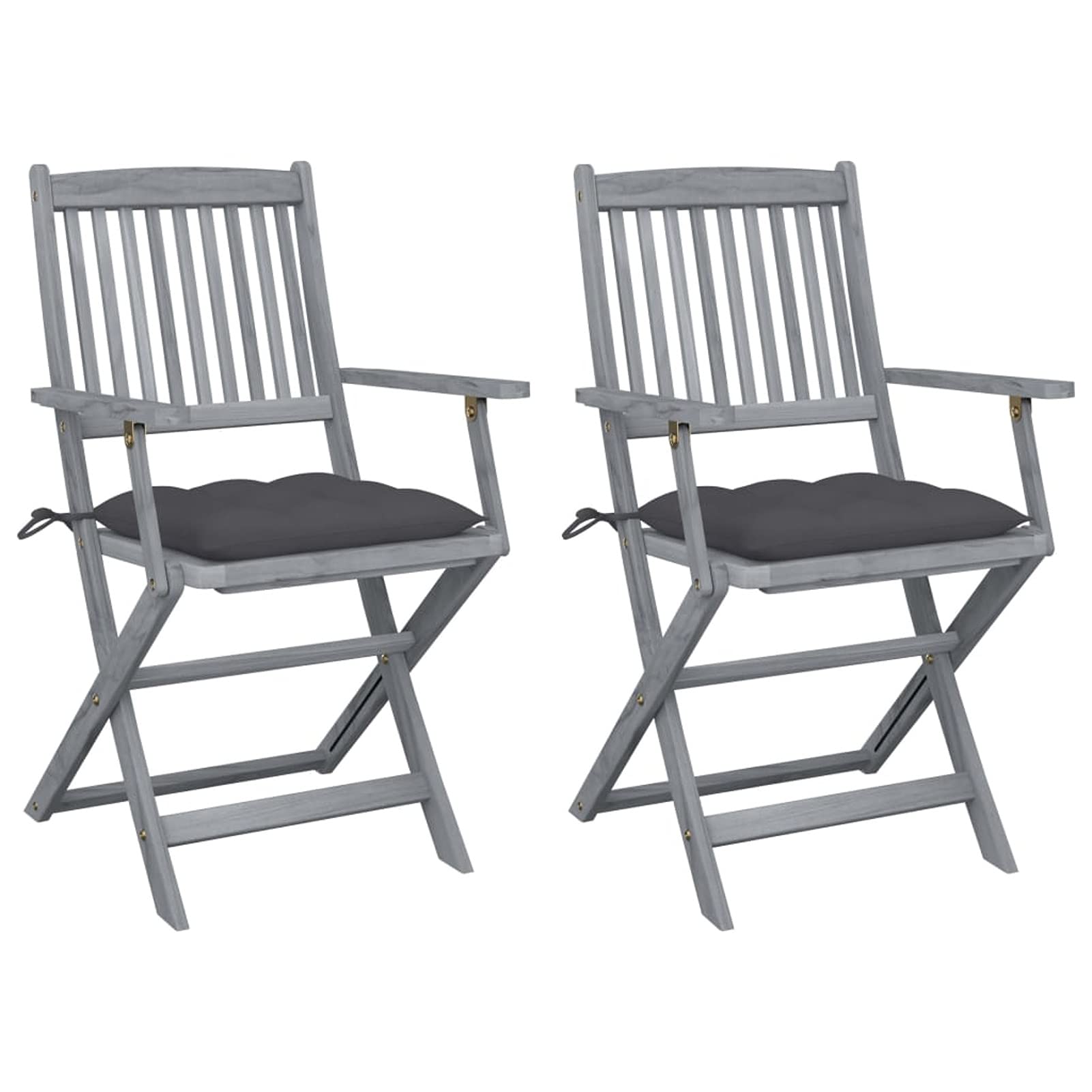 Chaises à dîner d'extérieur pliables en acacia avec coussins de jardin