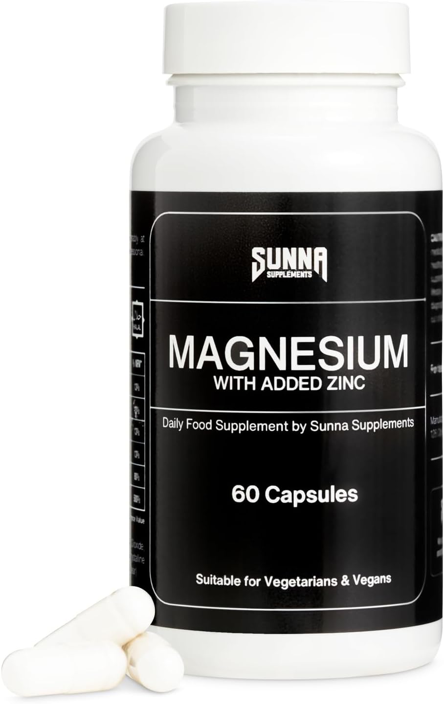 SUNNA SUPPLEMENTS Magnesium Complex with Zinc – High Strength Vegan Capsules for Sleep, Energy & Muscle Support – Magnesium and Zinc Supplement – Gluten-Free – 60 Capsules