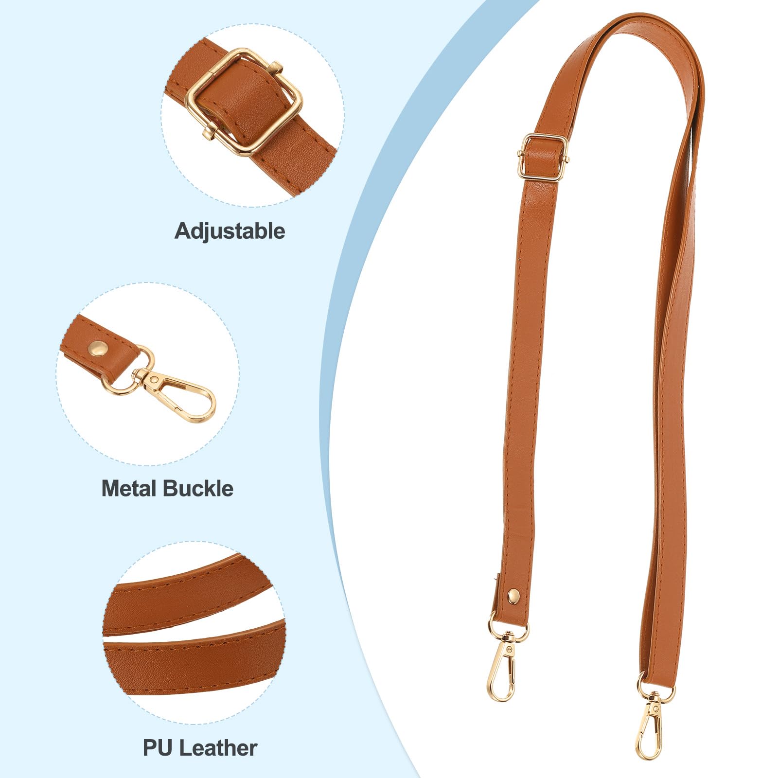 PATIKIL Leather Purse Strap Replacement 51 Inch, Adjustable Shoulder Crossbody Replacement Strap with Gold Hardware, Brown - Image 3