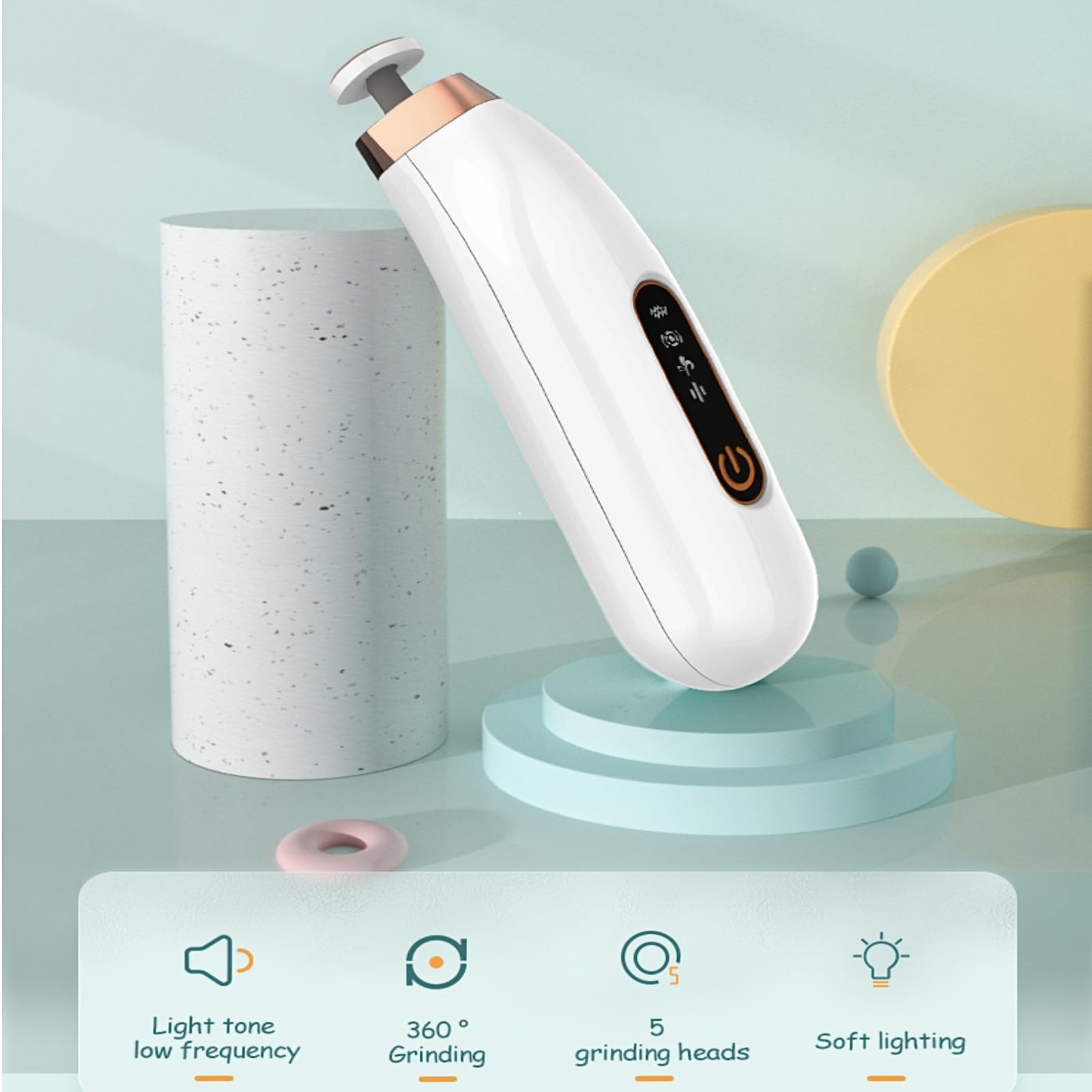 Cortadora de uñas eléctrica para bebé, lima de uñas recargable, 4 modos de velocidad, máquina eléctrica inalámbrica segura con foco LED, 5 cabezales de amoladora de repuesto para recién