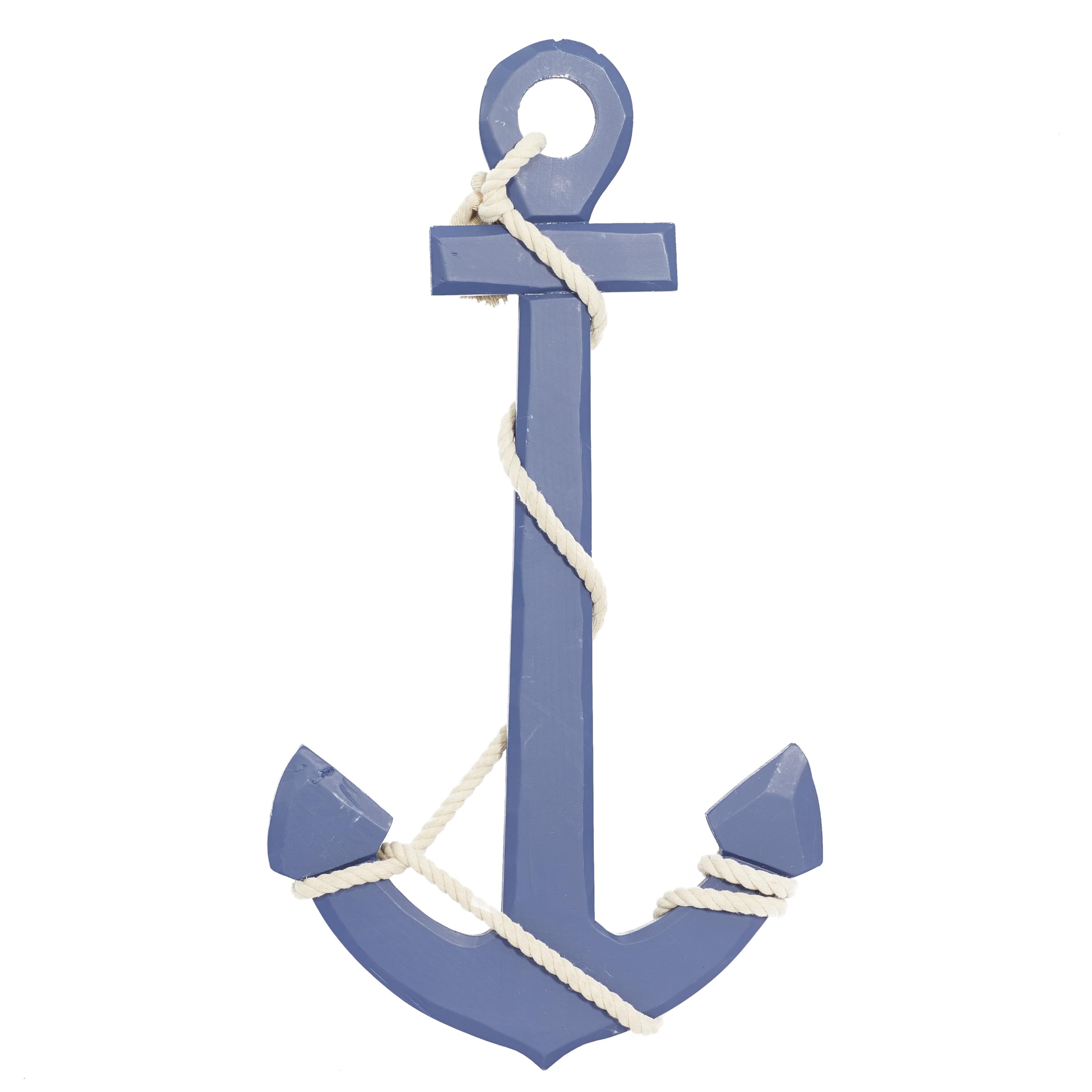 Deco 79 Wood Anchor Wall Decor with Twisted Rope, 15" x 1" x 27", Blue