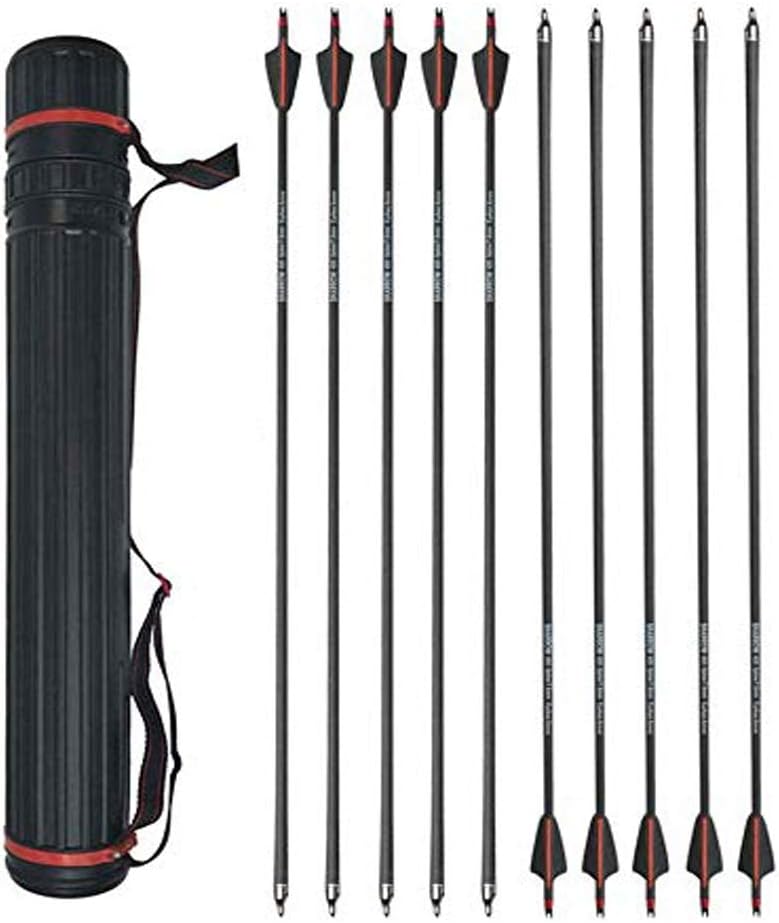 12 Pieces 30 Inch Carbon Arrow Archery Hunting Arrow Target Arrow Spine 400 Practice with 100 Grain Removable Field Point and Arrow Quiver Tube for Recuve Bow & Compound Bow