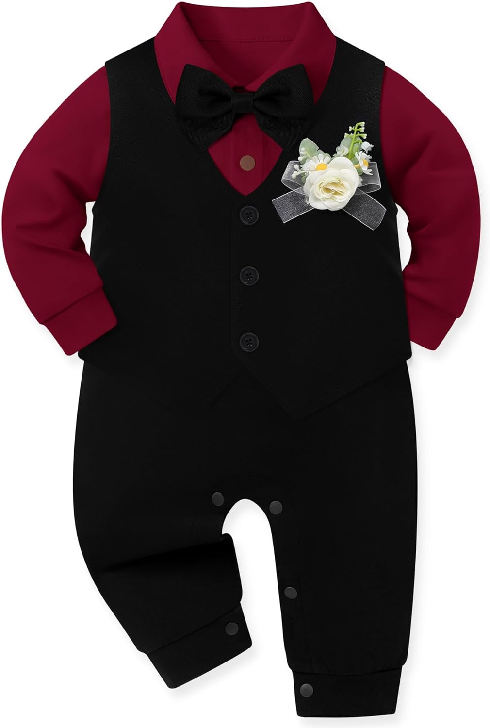 Baby Boy Suit Gentleman Clothes Wedding Outfits Formal Jumpsuit Long Sleeve Romper+Vest 0-24M