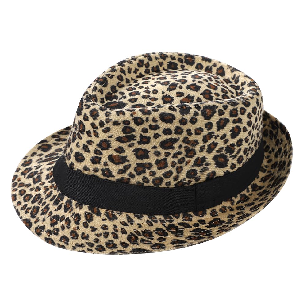 LONTG Chapeau Panama Vintage Femme Chapeau Fedora en Feutre à Large Bord avec Bande Chapeaux Trilby Jazz Léopard Sexy Chapeaux de Gentleman Classique Printemp Automne Casquette Panama Hat