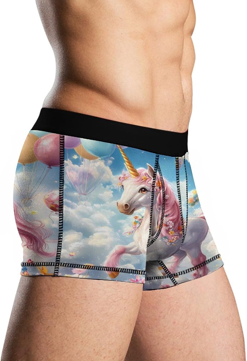 Cute Un-icorn Balloon Flower Mens Underwear Moisture-Wicking Boxer Briefs Breathable Shorts Underpants Trunks