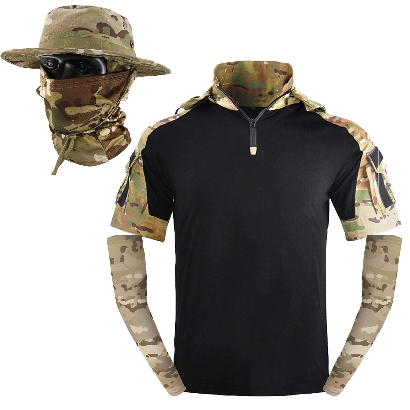 Magliette Tattiche A Maniche Corte da Uomo, Camicia da Combattimento, Maniche per Le Braccia, Cappelli e Maschere