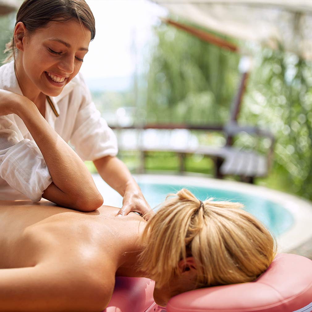 BestMassage Massage Bed Portable Massage Table 24 inch Wide Lash Bed Height Adjustable 2 Folding Spa Table with Non-Woven Bag for Spa Footmassage Facial CareSpa Tattoo: 28 inch wide Pink