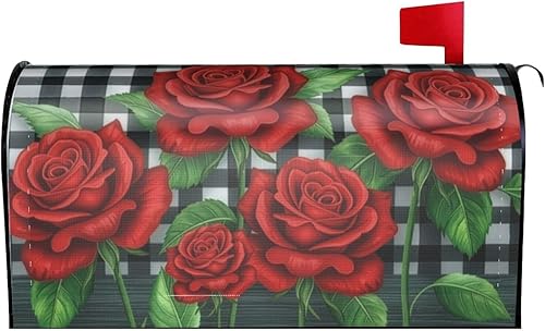 Beautiful Red Rose Waterproof Mail Cover Magnetic Mailbox Wraps Post Letter Box Cover for Garden Home Decor 21x18 in