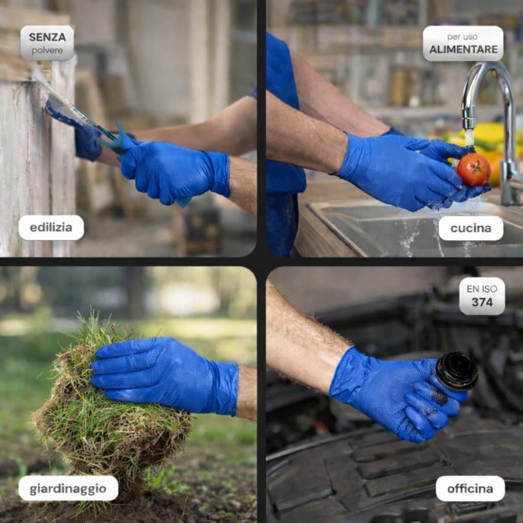 SOLEPLASTIC 1000 Guanti Nitrile Blu (TAGLIA L) - 10 Confezioni da 100 - Senza Lattice e Senza Polvere, Guanti Monouso Idonei per Alimenti, Uso Medico, Cucina, Tattoo e Non Solo