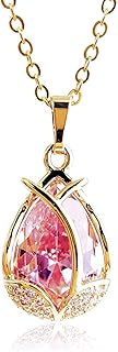 TIMIYES Gold Dainty Pendant Necklace 18K Gold Plated Tulip Crystal Necklace for Women Girl Gifts Jewelry