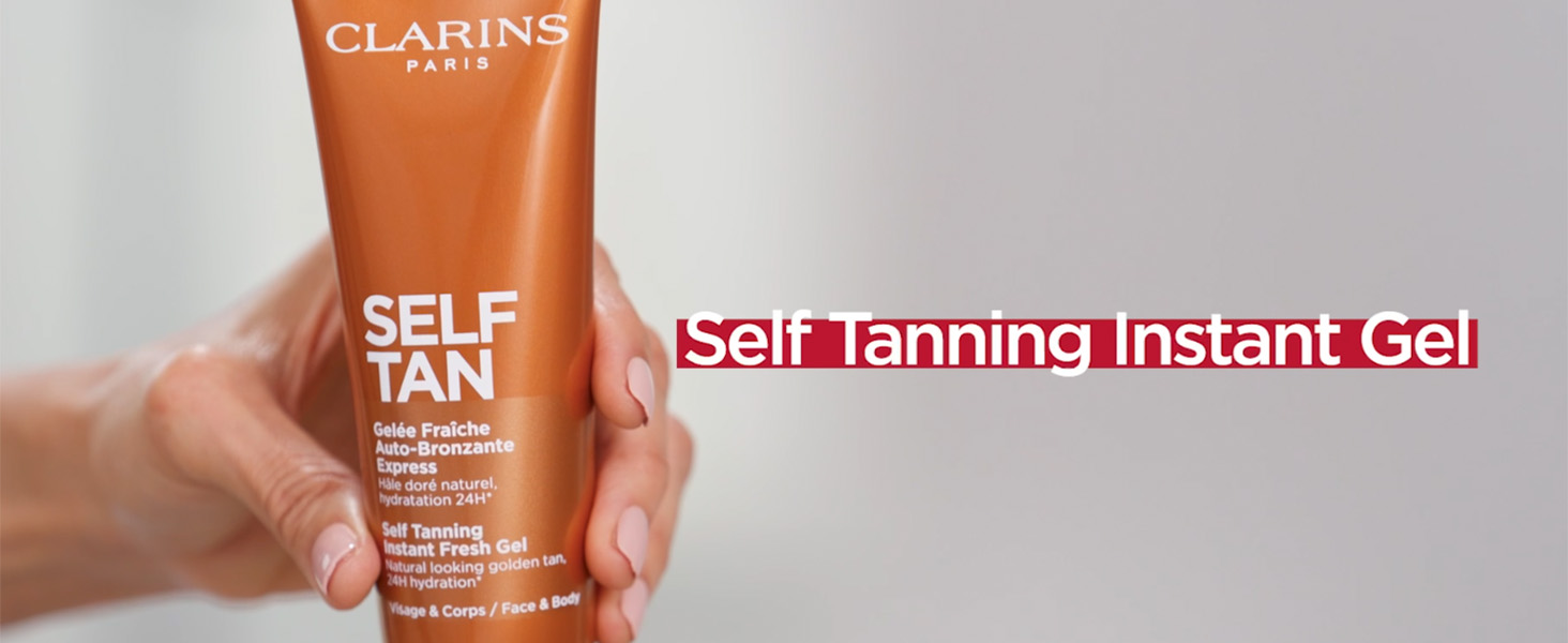 Clarins NEW Self-Tanning Gel | Quick Drying Self Tanner for Face and Body | Buildable, Streak-Free, Long-Lasting, Natural, Sun-Kissed Glow | 24H Hydration*| Contains Aloe Vera & Glycerin | 4.5 Ounces