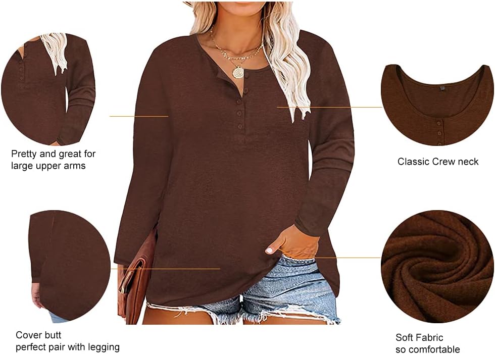 RITERA Womens Plus Size Top Long Sleeve Henley Shirt Fall Casual Pullover XL-5XL - Image 4