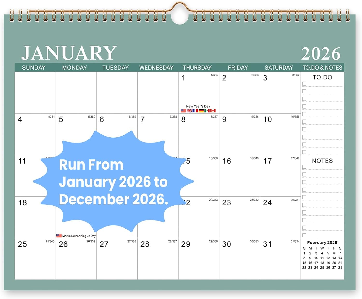 Comix 2026 Wall Calendar 14x11 Inch- 12 Monthly Calendar, January 2026 to December 2026, 2026 Hanging Calendar with Spiral Binding Week Numbers, Ideal for School,Office and Home, Macaron Color Macaron Colors 14"*11"
