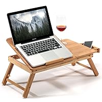 BAKAJI Tavolino Vassoio Colazione da Letto in bamboo, Con gambe pieghevoli ideale