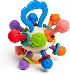 Mordedor Bola Sensorial Montessori para Bebê 0–24 Meses URBANIUS, Texturas Macias e Fácil de Segurar, Fácil Higienização, Estímulo Tato, Visão e Audição, Estímulo à Coordenação Motora, Certificado pelo INMETRO