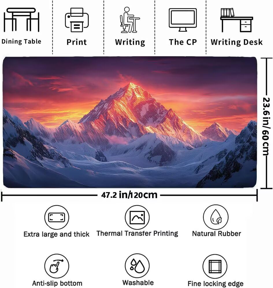 Podkładka pod mysz XXL 1200x600x3mm, duża podkładka pod mysz dla graczy w góry, śnieżna podkładka pod mysz z wodoodporną antypoślizgową gumową podstawą, mata na biurko do gier. Idealny prezent dla