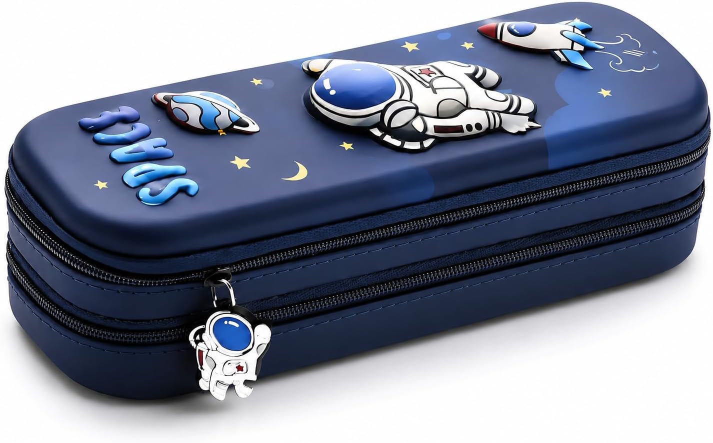 Umadiya Premium Double Layer Space Pencil Case 3D Cover Eva Space Astronaut Theme Large Capacity Pencil Zipper Pouch Bag Compass School Organizer Students Kids Stylish Pen Holder Stationery Box, blue