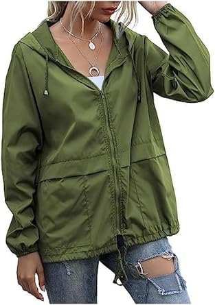 Hooded Rain Jacket For Women Spring Jackets Lightweight Windbreaker Running Jacket Outerwear With Pockets