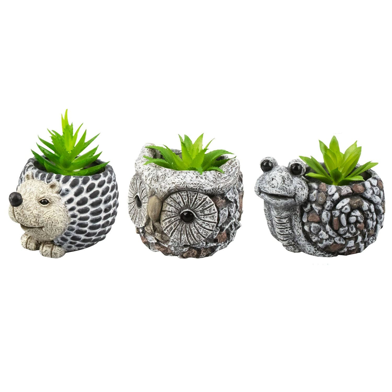 ROWAN 3Pcs Artificial Plants in Cute Animal Planters | Animal Planters Snail, Hedgehog & Owl Flower Pot | Perfect for Home Office Indoor Outdoor Window Garden Decoration