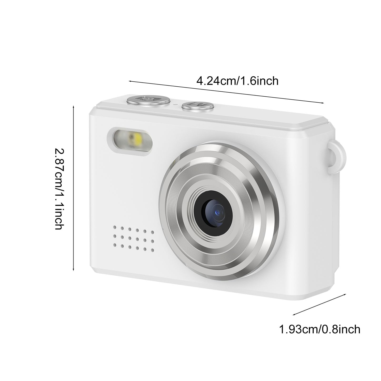 Fotocamera Portachiavi Mini, Micro Fotocamera Compatta HD 1080p con Visualizzazione LED, 6 Filtri e Luce per Registrazione, Videocamera Portatile per Studio (Bianco)