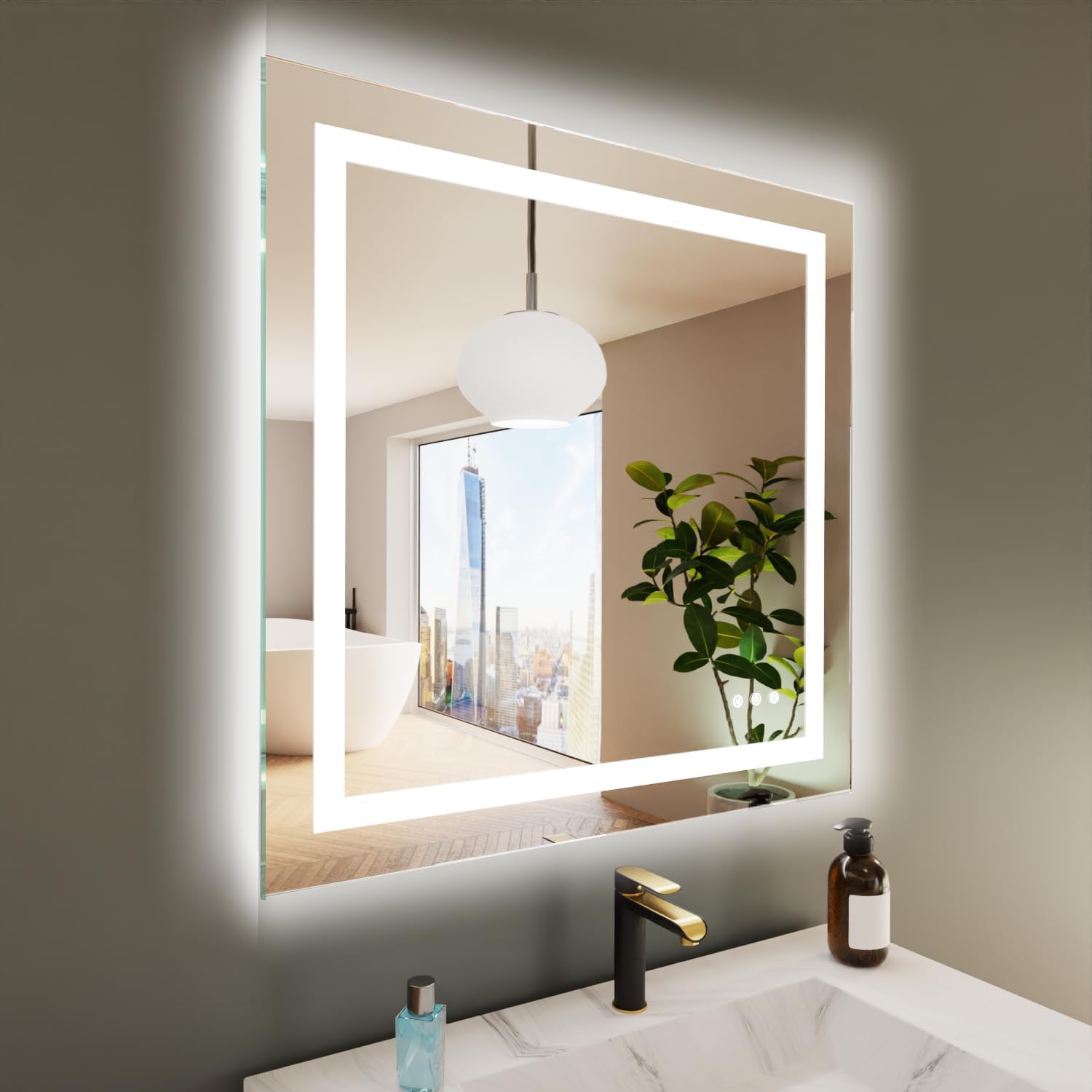 KRISTALLUM LED Bathroom Mirror with Lights 36x36, Backlit