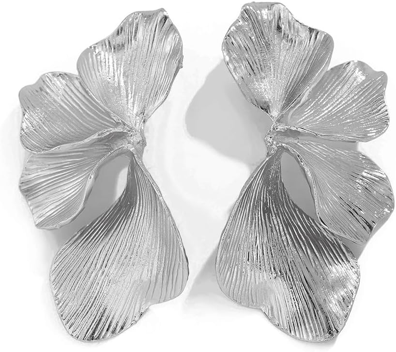 Statement Chunky Gold Textured Leaf Dangle Earrings for Women Trendy, Silver Large Leaves Stud Petal Angel Wing Earring Dangly Party Prom Jewelry Gift - Image 8