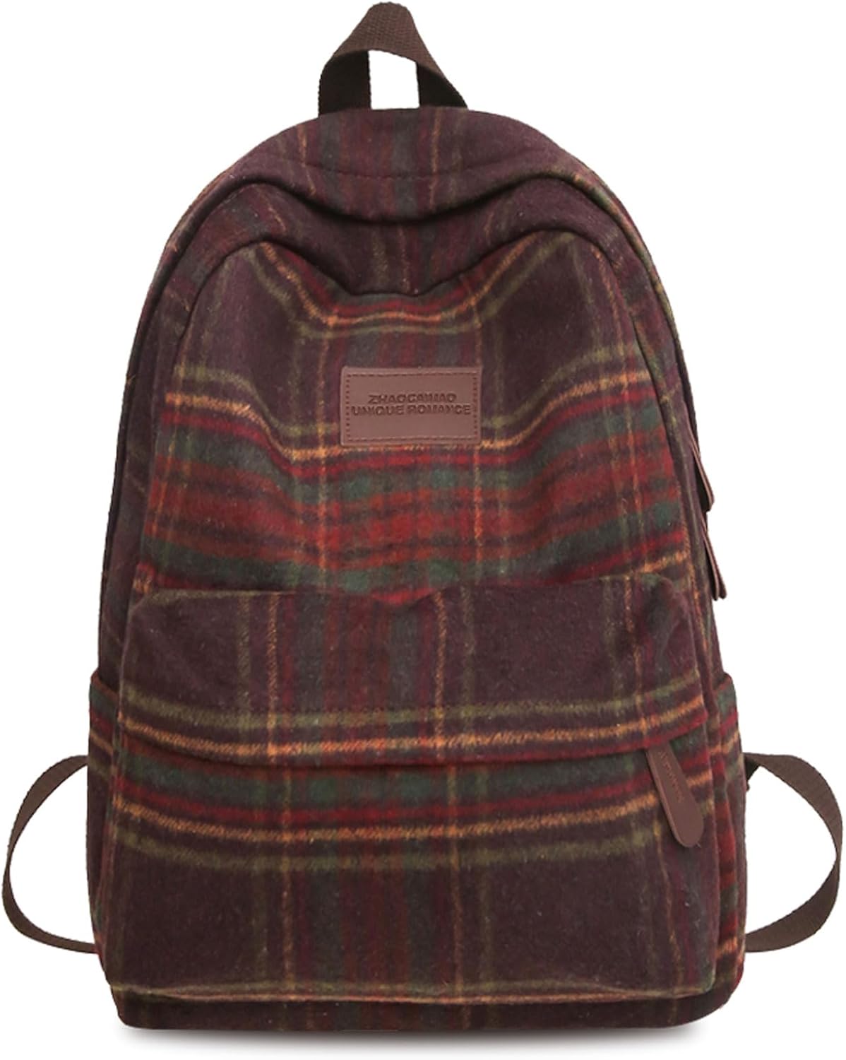 Teclado Backpack Plush Plaid Pattern 17.7 Inch Bookbags Lightweight Laptop Bag Travel Daypacks (Red)