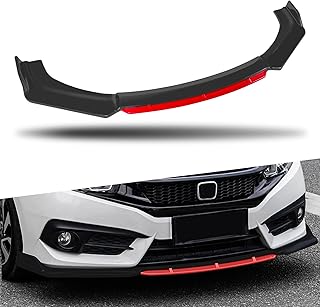 Car Front Bumper Splitter Lip Full Set Vehicle Lower Front Spoiler Diffuser Body Protection Universal Fit Car Protector Decorative Red Trim,Matte Black