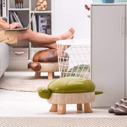 Miniatura 2 de Kelendle - Reposapiés tipo otomana con tapiz de piel sintética, puf, taburete de madera para sala de estar, dormitorio, sofá, banco, césped,