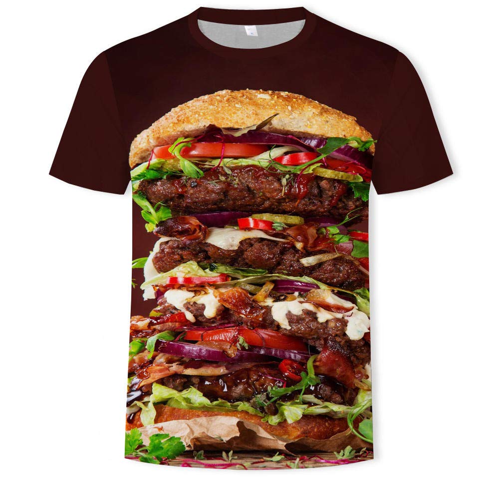 SunxciastMen'S T-Shirt 3D Printed Pattern Quick Dry Casual Comfortable Summer T Shirts Novelty Short Sleeve Sweatshirt,Hamburger Food,L