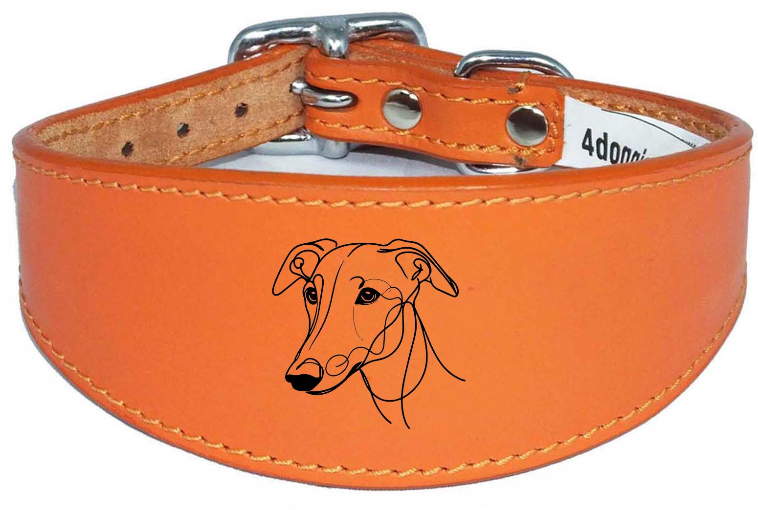 Wide Sighthound Leather Collar, Padded Handmade, for Iggy, Whippet and Greyhound, NL8