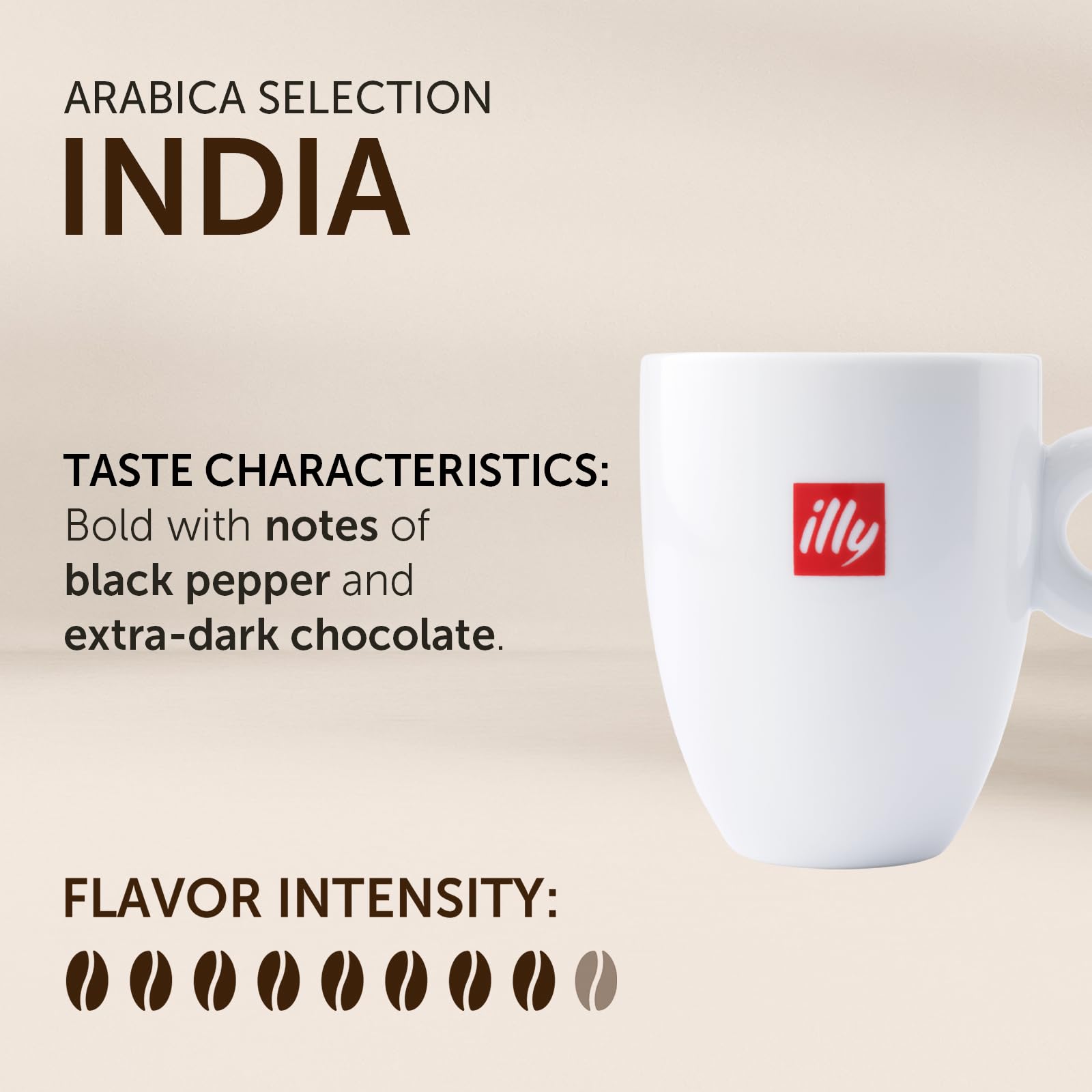 illy Coffee, Arabica Selection Whole Bean India, origen único, 100% café arábica, totalmente natural, sin conservantes, 250 g (paquete de 1)
