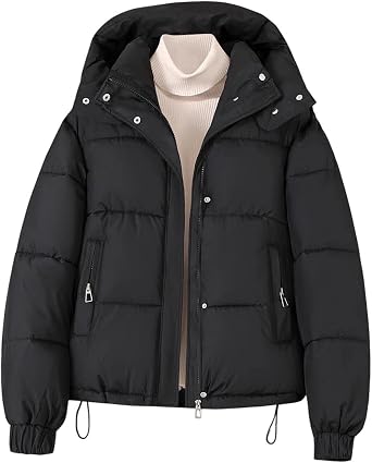 Womens Puffer Jacket Winter Warm Coats Hooded Quilted Crop Jackets