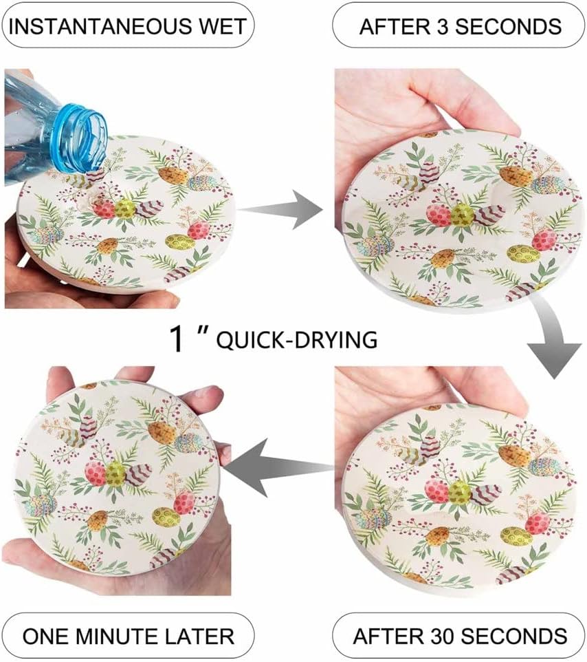 Easter Watercolor Egg Ceramic Coaster Set Coffee Tea Cup Coasters Kitchen Table Accessories Round Placemat(4pcs)