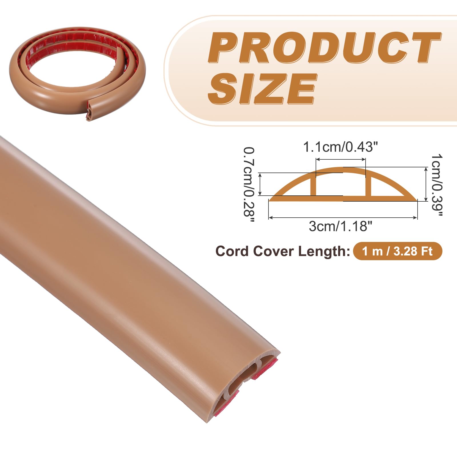 PATIKIL Protezioni per Cavi a Pavimento 3 cm x 1 Metro, Nascondicavo Autoadesivo Canalina Passacavi Adesiva Canalina Passacavi Muro Per Uffici Mostre, Marrone