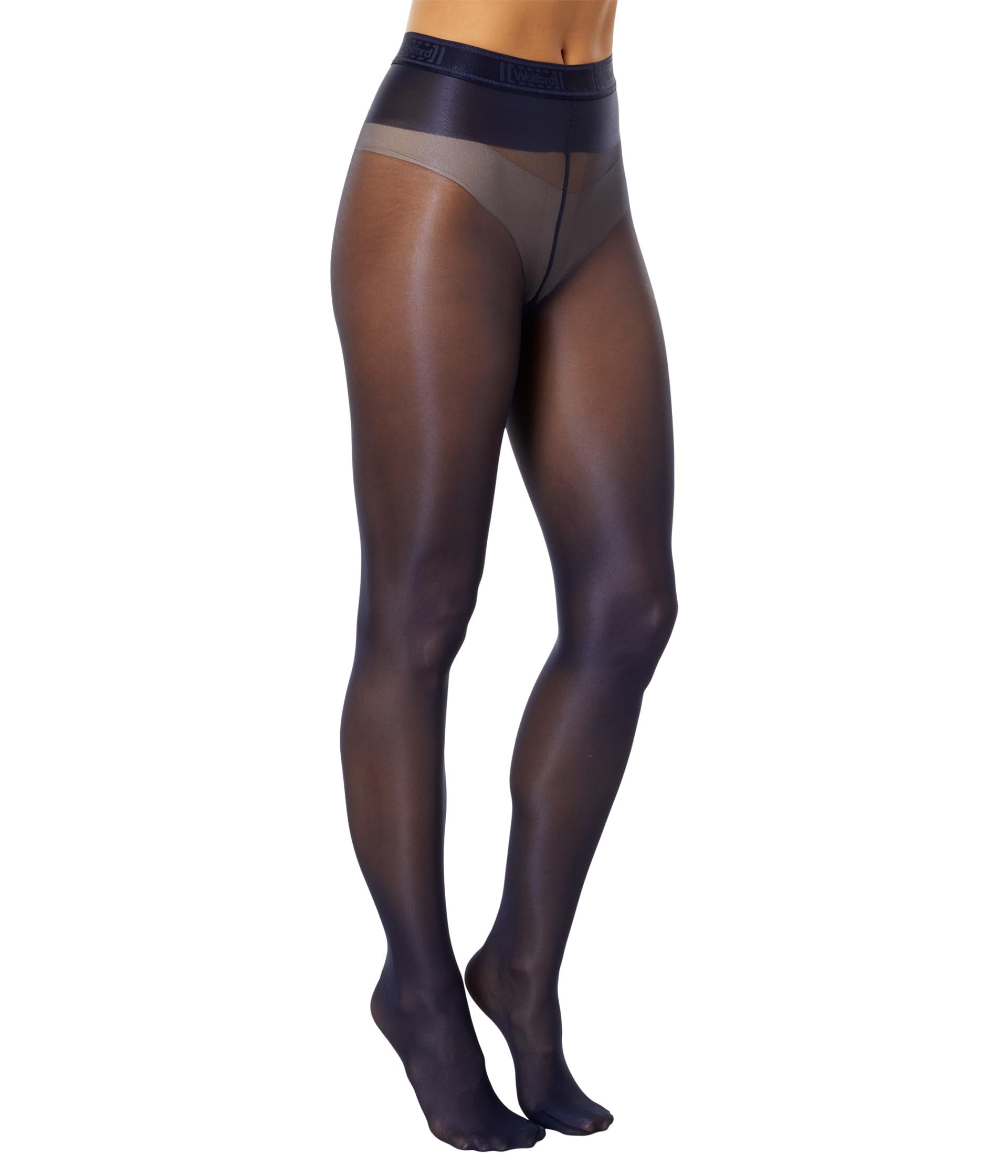 Wolford Neon 40 Denier Tights Pantyhose for Women Semi Sheer Brilliant Shine Soft Logo Waistband Invisible Reinforced Toe