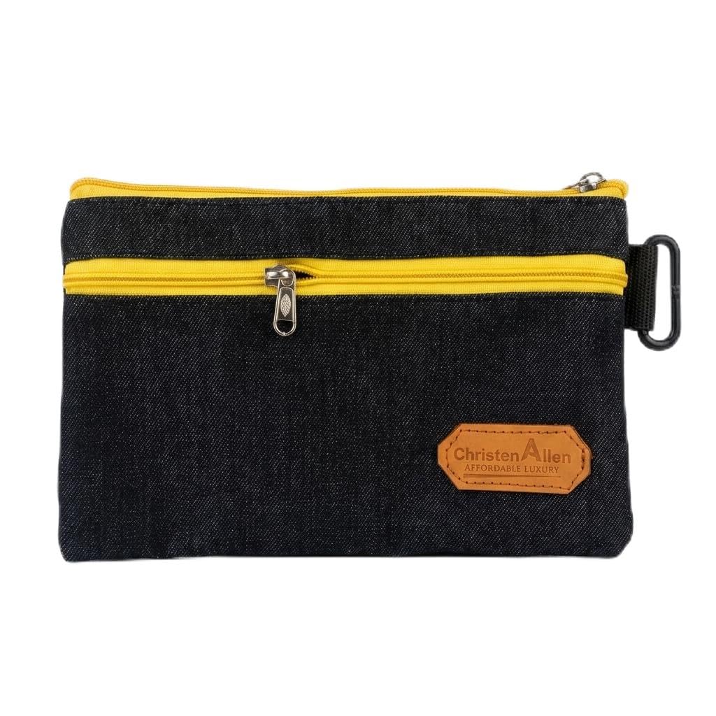 Denim Blue Multi-Purpose Pouch | 3 Compartment Travel Organizer with Triple Zippers | Ideal for Cash, Mobile, Passport & Stationery | Rugged Casual Clutch for Men & Women-image-19