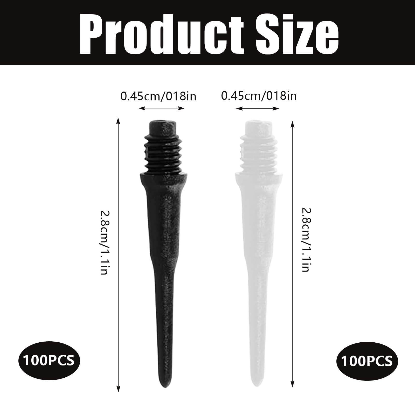 GVSS 200 Pièces Pointe Flechette Plastique 4,5mm Filetage 2BA, Pointe Plastique pour Flechette,Embout Flechette Pointe Plastique,Noir et Blanc