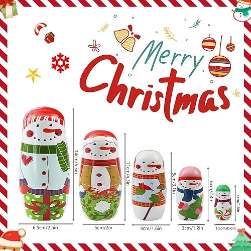 Miniatura 2 de Winterworm 5 muñecas anidables de muñeco de nieve, bonito muñeco de nieve de Navidad con guirnalda de regalo, árbol de Navidad, muñeca rusa
